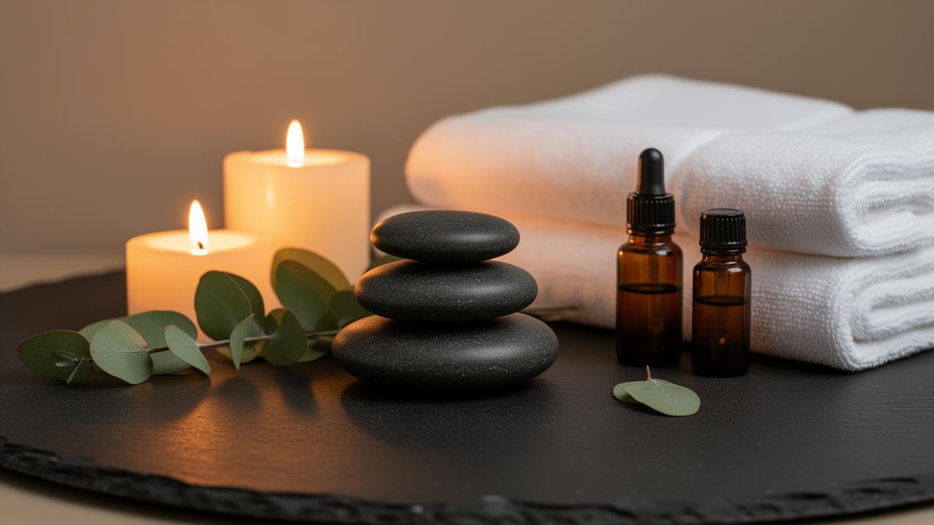 Relaxing therapy room with hot stones and candlelight at Lansing Therapy Center